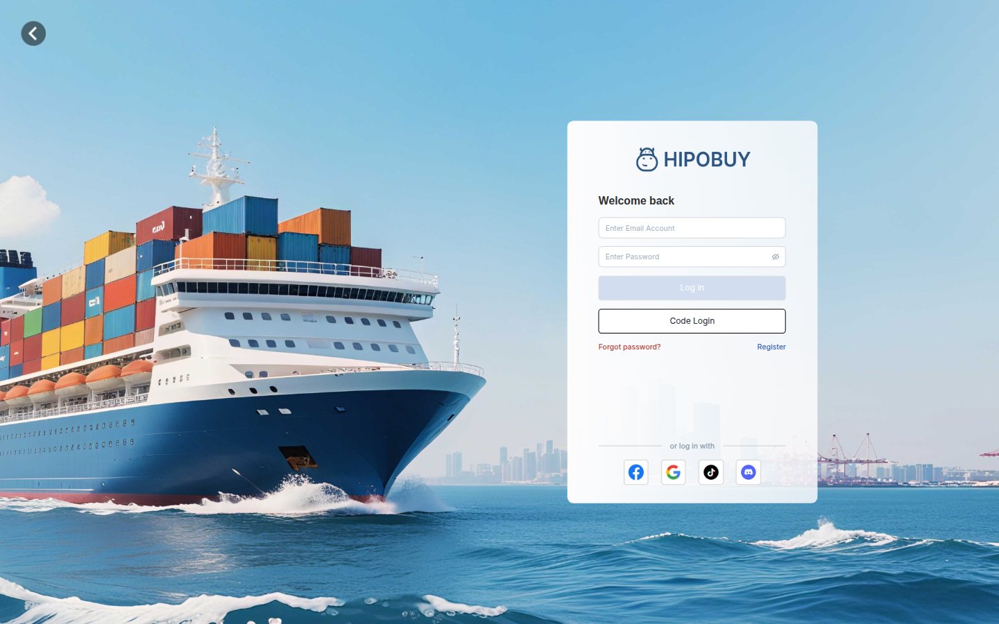 HipoBuy DIY Order opende Sign In / Register op /login?redirect=/order/manual
